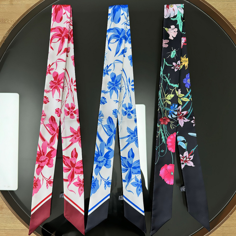 韩版百搭双层斜角巾女春秋高级感发带绑包包丝带杭州丝绸细窄丝巾|undefined