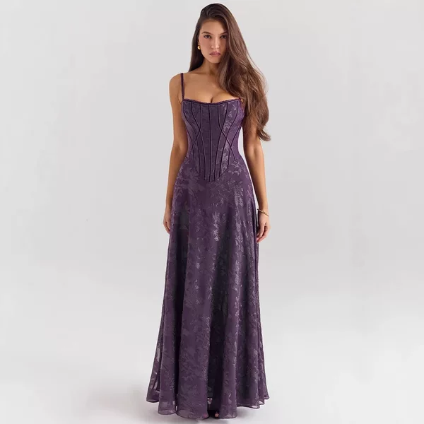 New Sling European and American Tulle Formal Gown Women's Flower Lace Decal Long Ball Gown