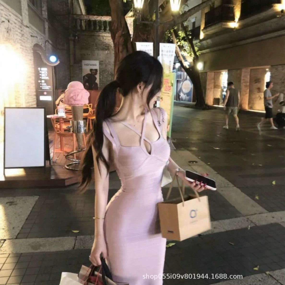 Sexy Hollow-Out Waist-Cinching Bodycon Bandage Dress with Cross Straps, Same Style as the Celebrity Version