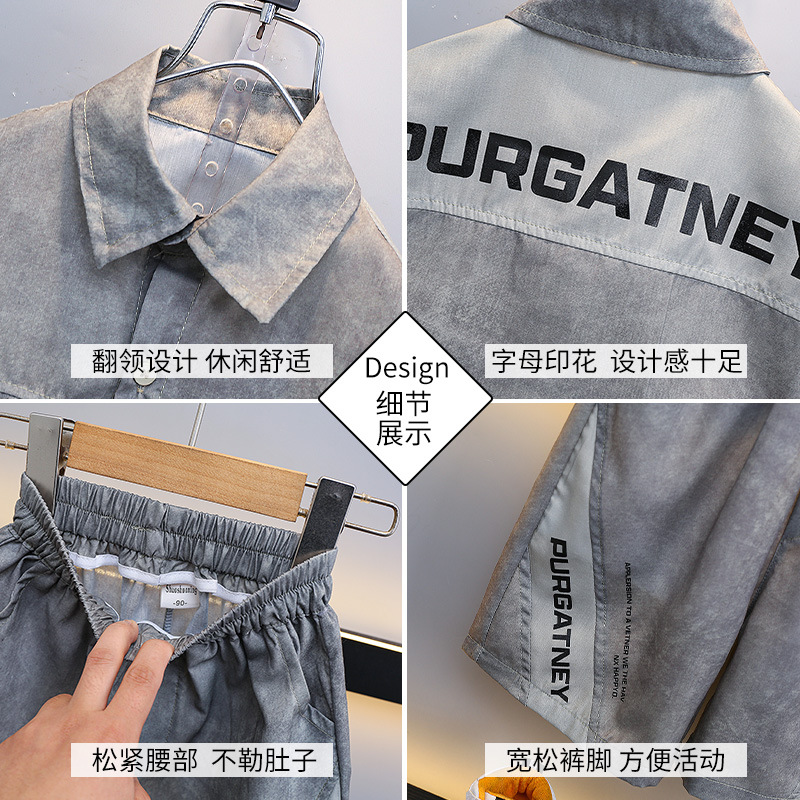 7205 Traje de camisa para niños 2025 Nuevo estilo de verano para niños de moda Estilo fino de manga corta Ropa de calle frita Estilo occidental Estilo de verano