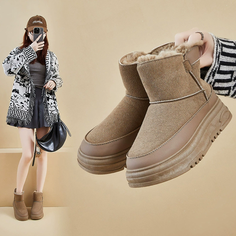 Женские зимние высокие сапоги на флисовой подкладке, новинка 2025 года, студенческий стиль, корейская версия, теплые повседневные ботинки на толстой подошве RD7341