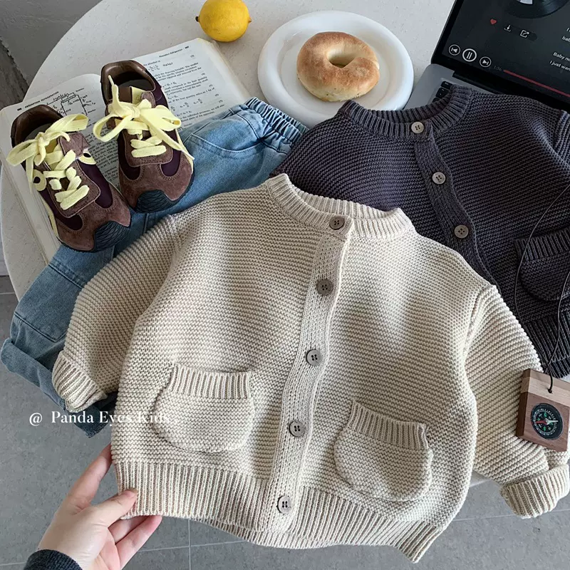 儿童毛衣外套春秋2026男童开衫韩版童装针织衫米色宝宝春装衣服潮