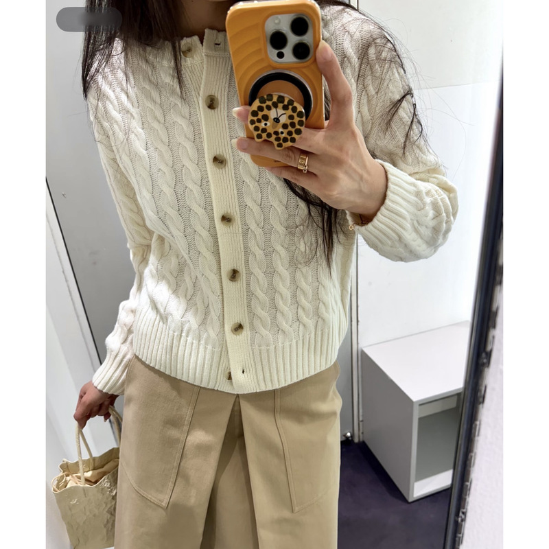 In Stock Minimalist Cs Women's Standard Fit Cable Knit Cardigan 2026 Spring New Product 1333861003