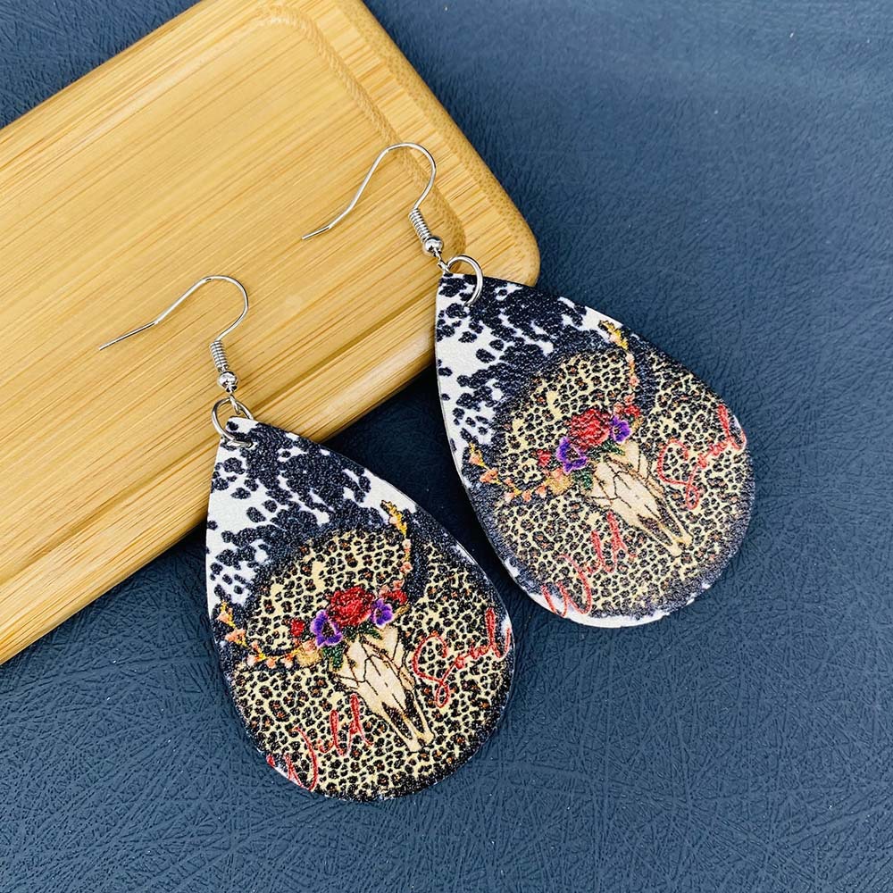 Retro Water Droplets Cattle Pu Leather Women's Earrings 1 Pair display picture 4
