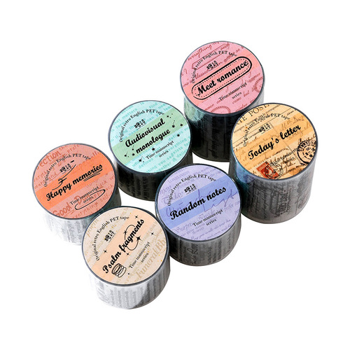 Sugar Poetry PET Tape Time Manuscript Series Retro English Handbook DIY Material Base Cycle Stickers 6 Types