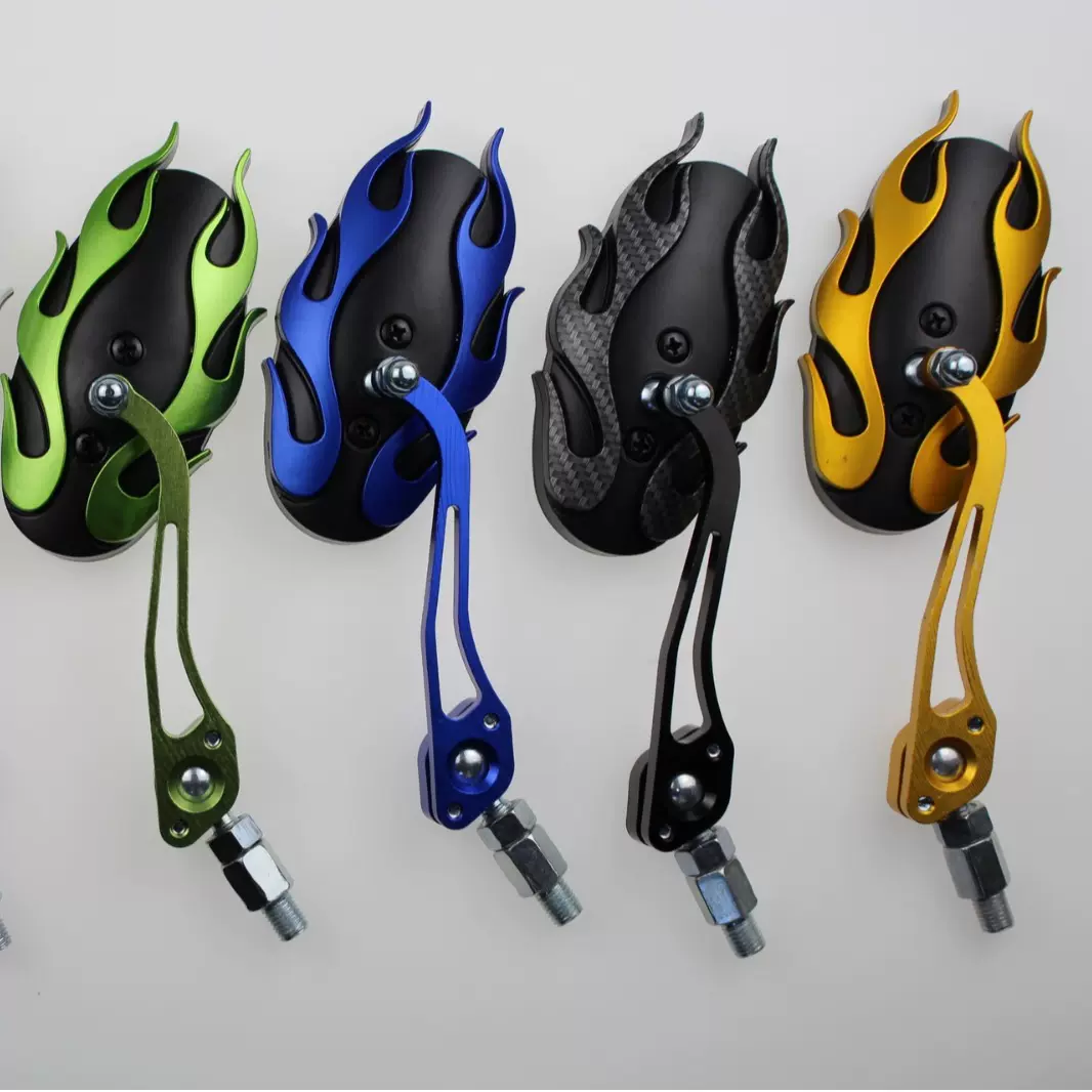 小牛反光镜鬼火后视镜巧格倒车镜改装铝杆立体火焰个性后视镜厂家