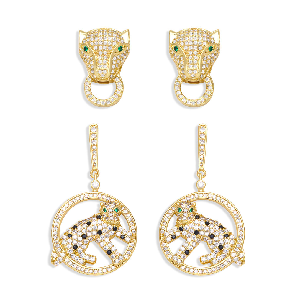 Simple Leopard Hollow Round Copper 18k Gold-plated Inlaid Zircon Earrings display picture 2