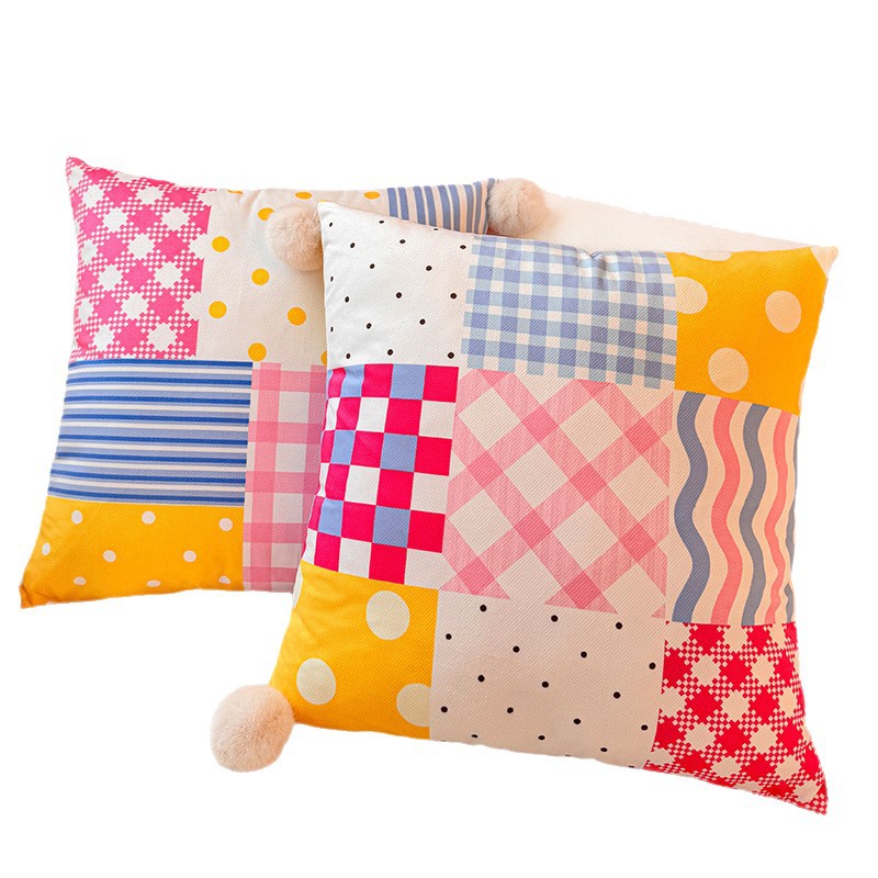 Almohada de dopamina geométrica, funda de almohada, sofá de sala de estar, almohada, impresión de cabecera, almohada de cintura abstracta, bola de pelo