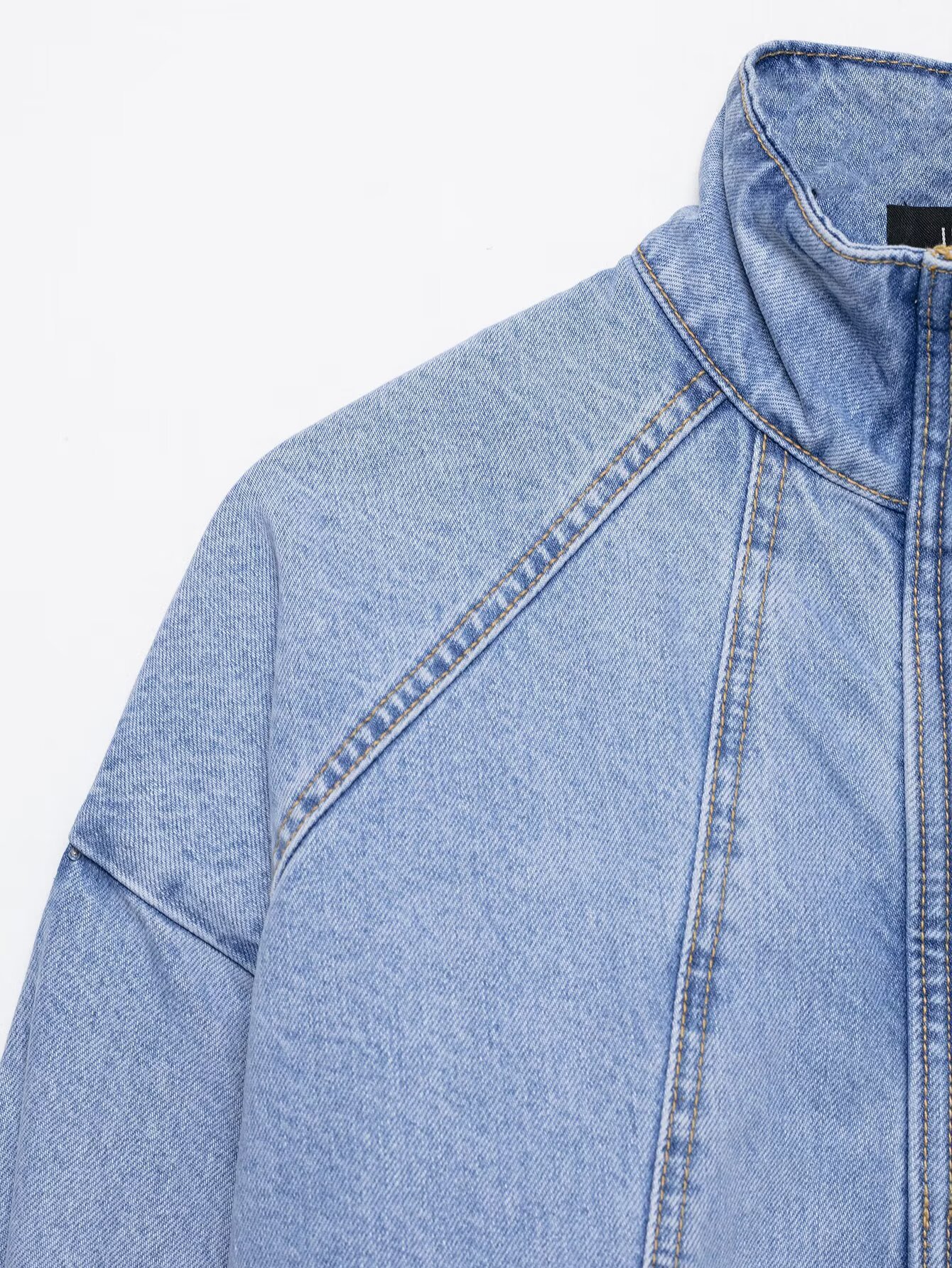 Women's High Neck Denim Jacket Long Sleeved American Street Style Versatile Wholesale Clothing for Autumn Winter New Arrivals_mkmklike.com