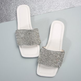 Women's Casual Vacation Solid Color Rhinestone Square Toe Slides Slippers display picture 10