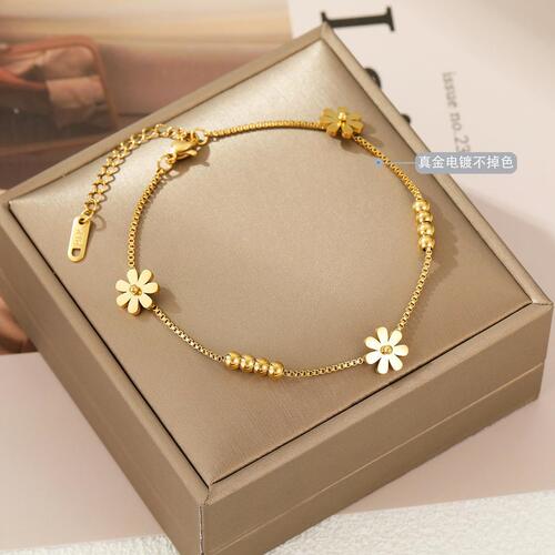 Cross-mirror small daisy beans transfer beads titanium steel anklet feminine anklet diy separated bead chain bestie leg ring