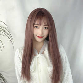 哑光丝假发女空气刘海长直发跨境热销玫瑰网wigs全头套假发供应商