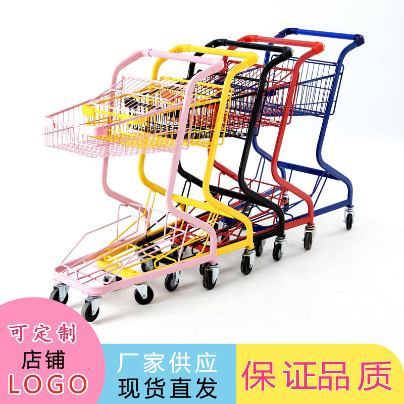 Supermercados multifuncionales agarran carritos de muñecas, centros comerciales de dos pisos, carritos de compras, puestos rojos de la red, carritos domésticos