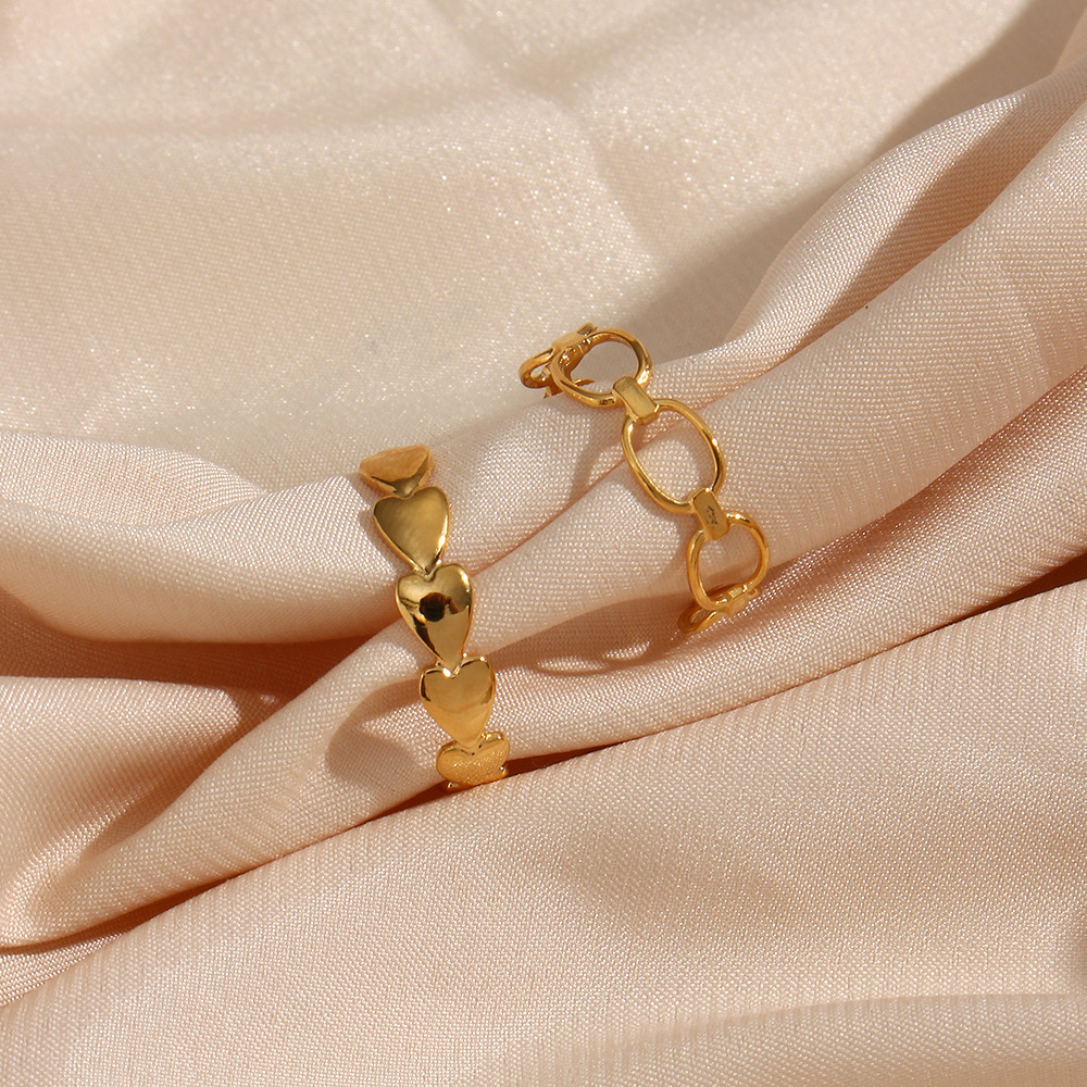 Fashion Geometric Palm Heart Shape Stainless Steel Open Ring Hollow Out Stainless Steel Rings