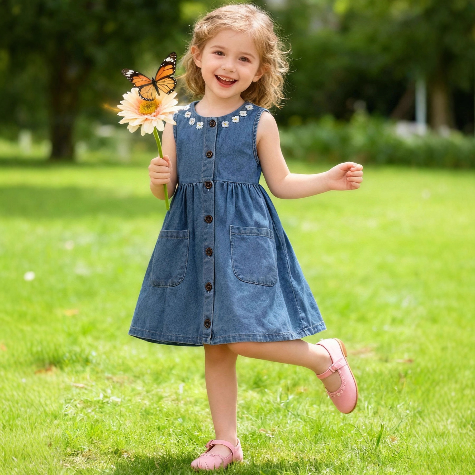 Girls' Denim Skirt Summer European and American Style Toddler Vest Dress Fashionable Little Girl Dress