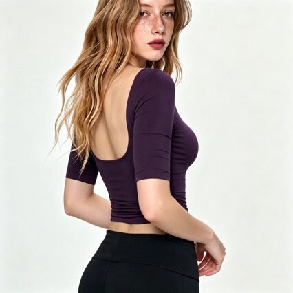 Pure Desire Big U-Back Short-Sleeve Yoga Top, Barely-there Feel, Slim Fit, Stretchy, Pilates Fitness Short-Sleeve, Beautiful Back, Casual T-Shirt for Women