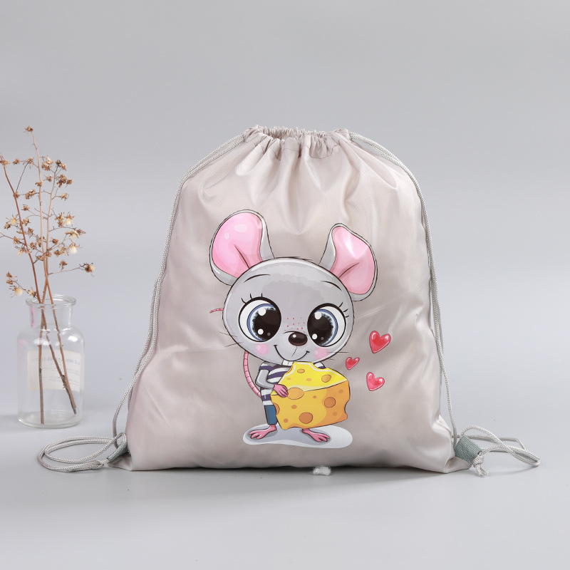 Al por mayor publicidad de dibujos animados niños lindo hombro cordón bolsa simple cordón mochila poliéster almacenamiento mochila impermeable