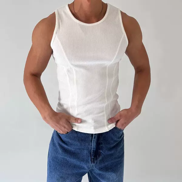 Advanced sense waistband stitching thread tight elastic quick-drying breathable men's summer sleeveless fitness sports training suit