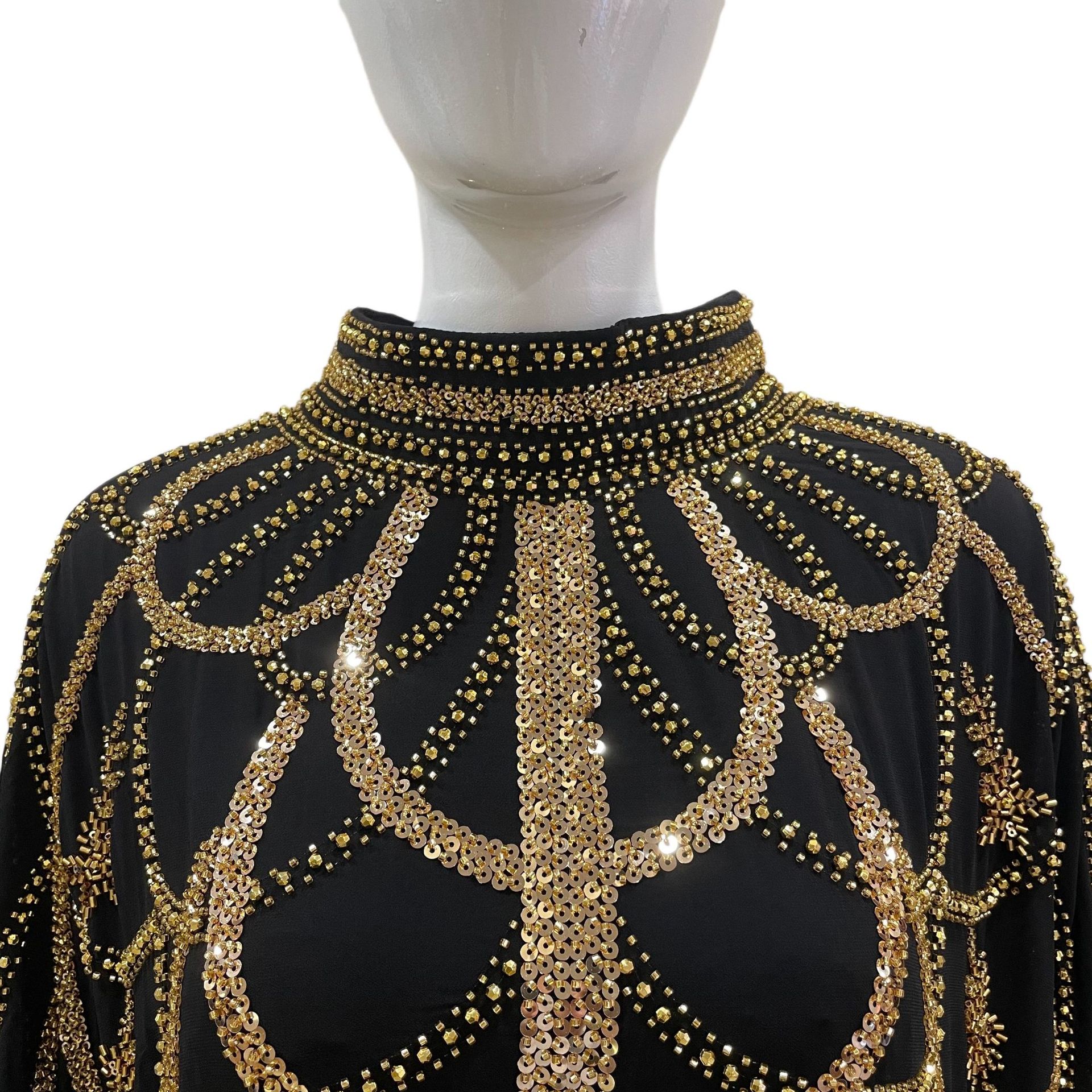 Fashionable Dubai Muslim Bat Sleeve Rhinestone Embellished Robe Arab Middle Eastern Abaya Long Dress_ecoleips.com