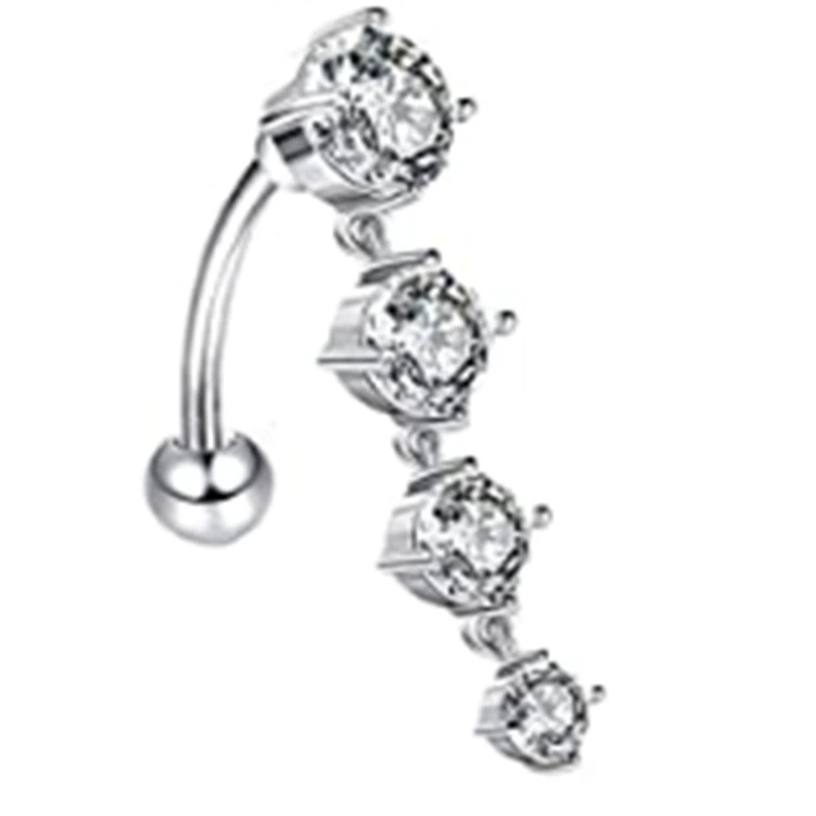 Пупок кольцо, медь и цирконий, из нержавеющей стали, кристальный акцент, 6 см