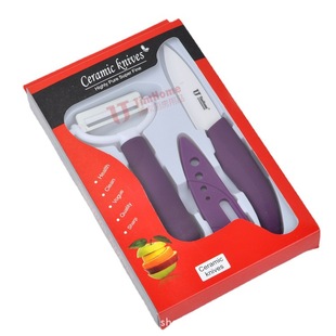 Factory comfortable TPR handle 3-inch ceramic knife with scabbard + melon Planer set ceramic knife two-piece set