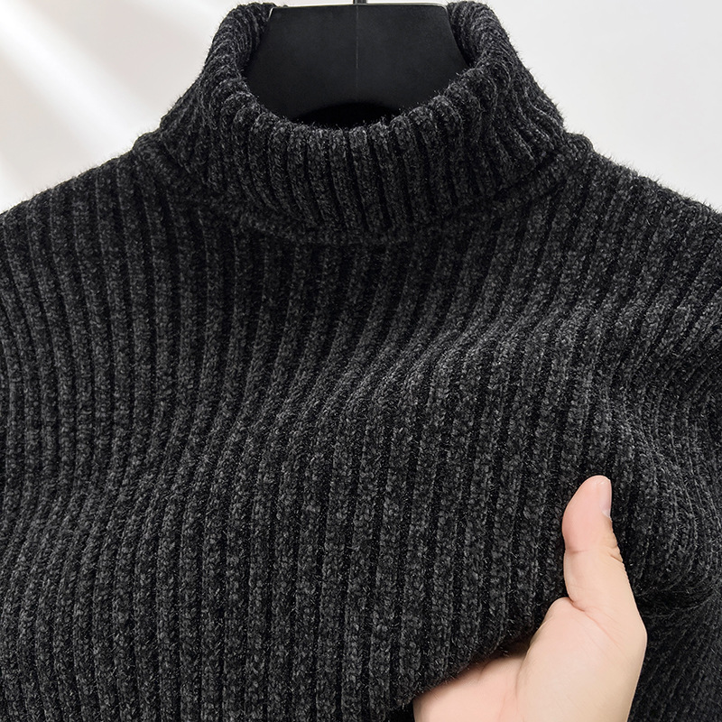 High neck solid color middle-aged men's autumn winter new style, thick and warm base knit sweater, inner top_voghion.com