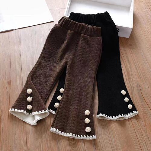 Women's Baby Outer Wearing Lace Edge Stylish Bell Bottom Pants, Versatile Long Pants for Girls, Autumn and Winter Thicken Long Pants