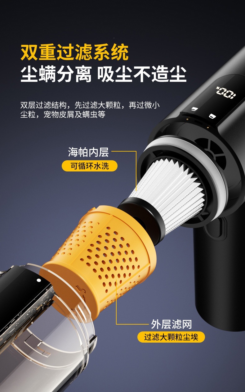 Cross-border car vacuum cleaner with strong suction, multifunctional vacuum cleaner, wireless portable dual-use for car and home, digital display vacuum cleaner