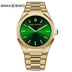 Japanese 2035 Movement Men's Waterproof Green Gold Watch, Fashion Trend Student New Watch with Steel Strap