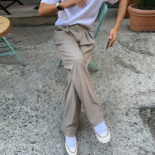 Light Mature Style, Drapey Straight-Legged Floor-Length Trousers for Men – Spring/Autumn, Korean-Style Trendy, Loose-Fit, Versatile, Wide-Legged Casual Pants