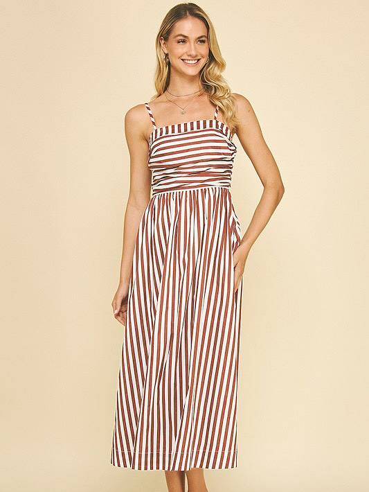 Women's Clothing Striped Maxi Dress With Pockets – Lightweight Resort Wear For Summer, American Style"​​_ecoleips.com