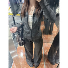 早秋季套装女款职场穿搭一整套职业秋装灰色修身卫衣外套两件套秋