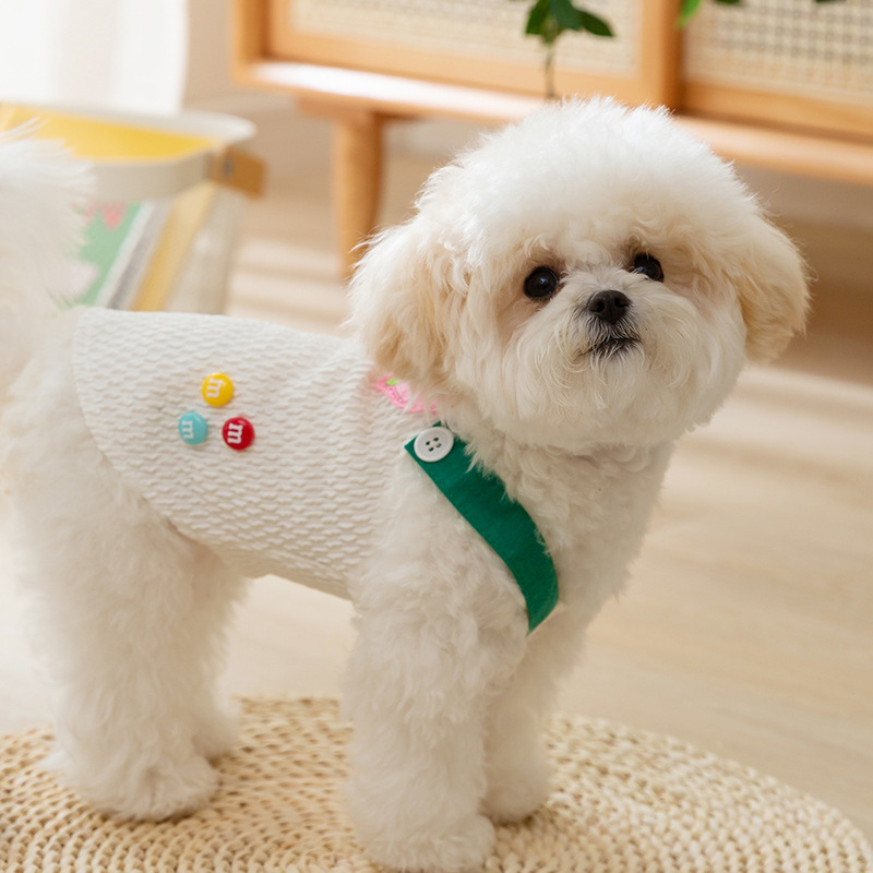 Serie de parches de frutas simples de color sólido tirantes perro pequeño bichon chaleco de peluche perro mascota de verano ropa para perros
