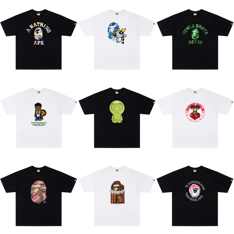 Summer heavyweight pure cotton 260g double yarn BAPE short-sleeve shark ape head unisex cross-border foreign trade T-shirt Summer heavyweight pure cotton 260g double yarn BAPE short-sleeve shark ape head unisex cross-border foreign trade T-shirt