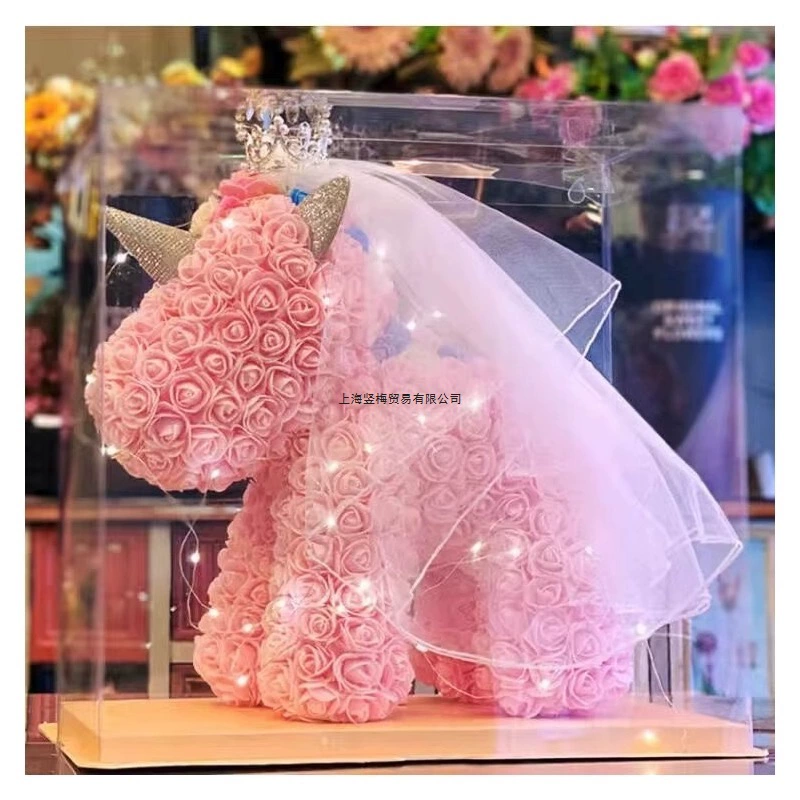 Кукла-медведь с единорогом и розой, кукла, бессмертный букет, подарок на день рождения для девочек, друзей и лучших друзей, китайский подарок на День святого Валентина