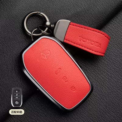 Car key bag High-End 19-23 Avalon Genuine - 1-grapefruit-red-asian-dragon-a-style-3-button-pendant-french-goat-leather