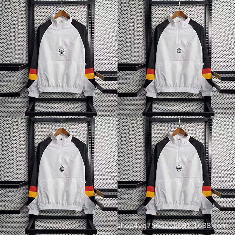 Wholesale Football Uniforms, Pullover Style, Half-Zip, Hoodless Windbreaker Jacket, White Single-Layer Inner Mesh, Adult Football Uniform