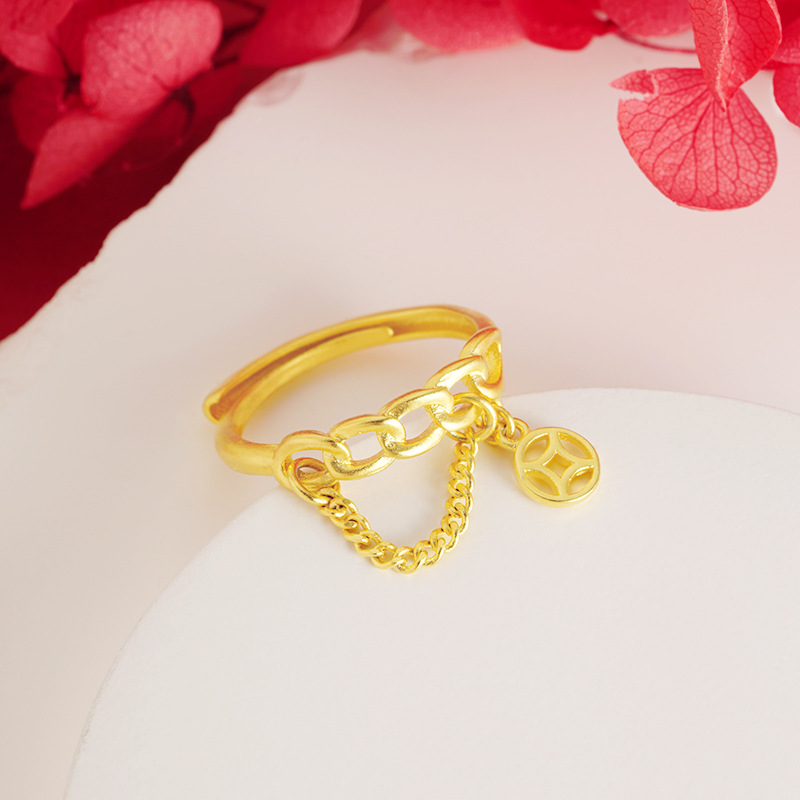 El nuevo anillo de oro de arena no se desvanece durante mucho tiempo anillo abierto anillo femenino diseño de nicho anillo de cola de oro de imitación avanzado