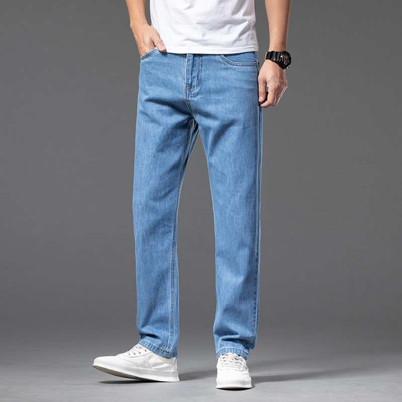 Pure Cotton Men's Jeans 2023 Spring and Summer New Arrival Young and Middle-aged Fashionable Casual Straight Loose Thin Trendy Trousers