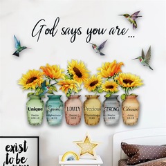 新款向日葵喜鵲花瓶自粘牆貼畫客廳臥室兒童房裝飾牆壁畫 KSY-204