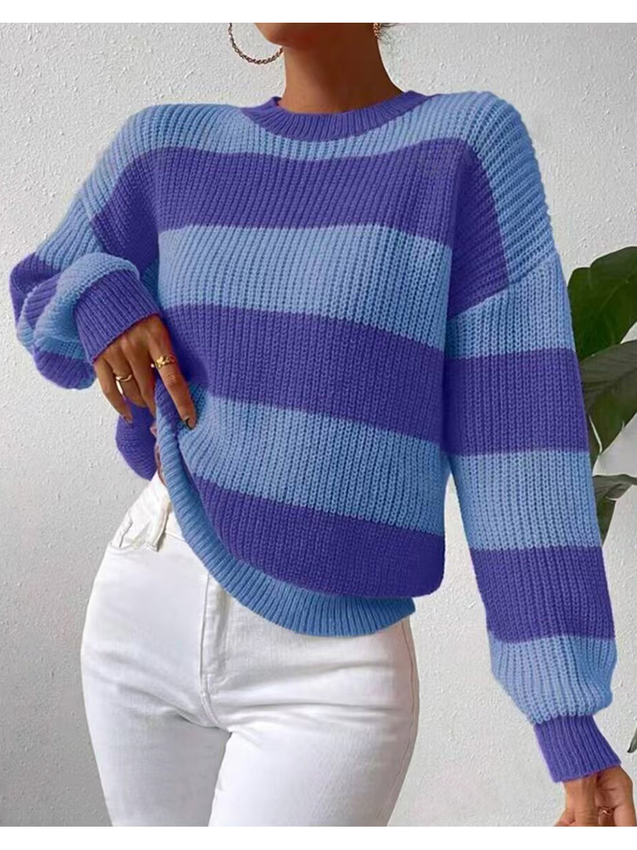 Loose Fit Type Color Block, Stripe Pattern Wholesale Women's Casual Color Block Stripe Long Sleeve Contrast Binding Sweaters & Cardigans