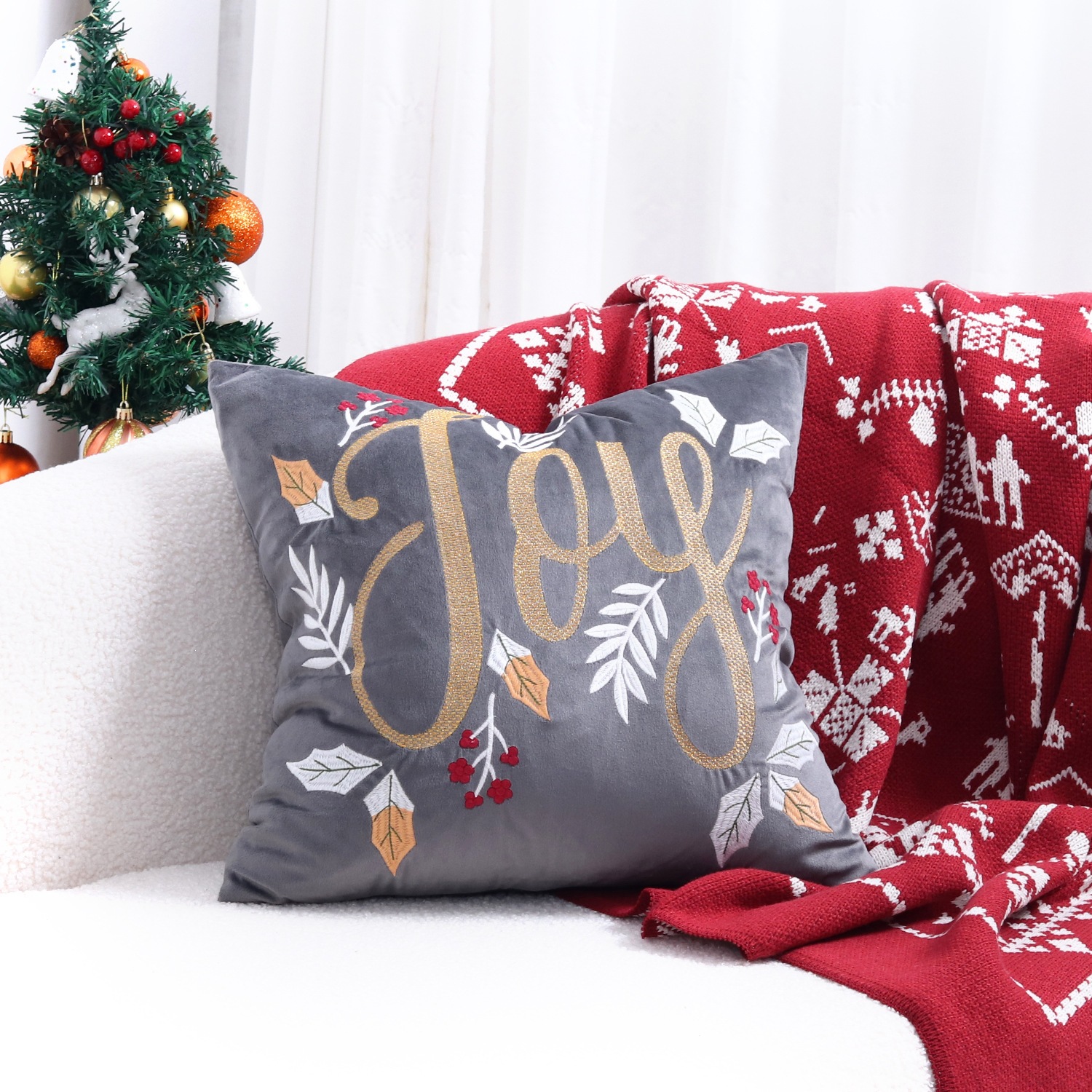 Ventas transfronterizas en caliente de alce árbol de Navidad estampado almohada cubierta de nieve de otoño y invierno bordado estilo de decoración de vacaciones atmósfera cojín cubierta