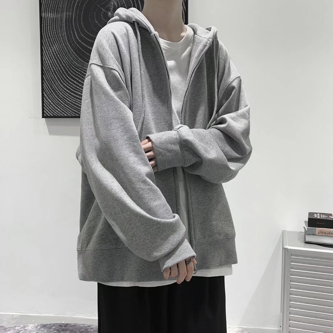 Chaqueta con capuz para hombres otoño nuevo estilo coreano ropa de moda inns suelta abrigo de color sólido casual Cardigan