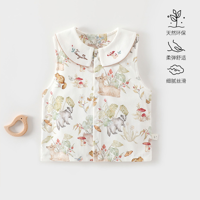 Anyang Baby and Children's Clothing Pure Cotton Seamless Vest for Boys and Girls Outdoor Wear Sleeveless Jacket with Turn-Down Collar