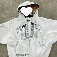 拉链开衫2025新款跨境1994英文印花国潮宝藏男孩连帽衫批发