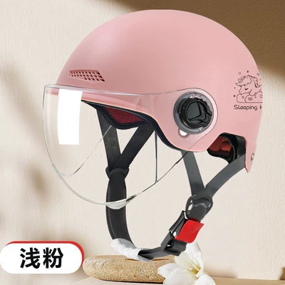 battery car half helmet Men's – Motosiklet kaskı (dəbilqə) - 3c-mirrorless-model-l019-1-pony-light-pink-rainproof-windproof-and-sunshade-glasses