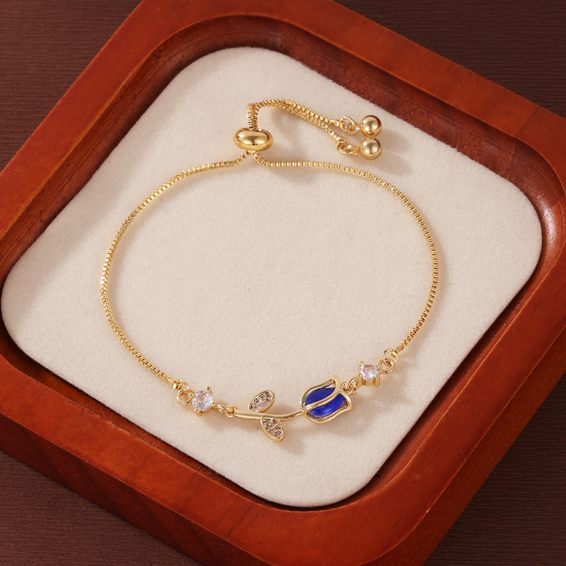 2026 Cross-Border New Product Tulip Flower Rose Zircon Bracelet Exquisite Girls Amazon Fashion Crystal 2026 Cross-Border New Product Tulip Flower Rose Zircon Bracelet Exquisite Girls Amazon Fashion Crystal
