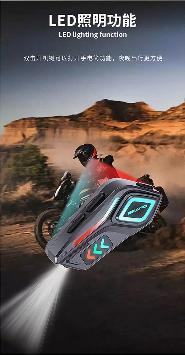 Helmet Bluetooth Headset with Ultra-Long Battery Life, Dual-Ear Panoramic Stereo Sound, Built-In Flashlight, Hifi Ambient Lighting K07