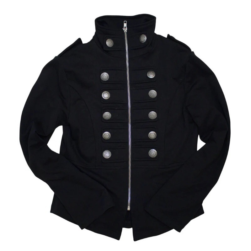 European and American style military-inspired short jacket for women, with shoulder epaulettes, metal buttons, stand-up collar, zipper, slim fit, black short jacket European and American style military-inspired short jacket for women, with shoulder epaulettes, metal buttons, stand-up collar, zipper, slim fit, black short jacket