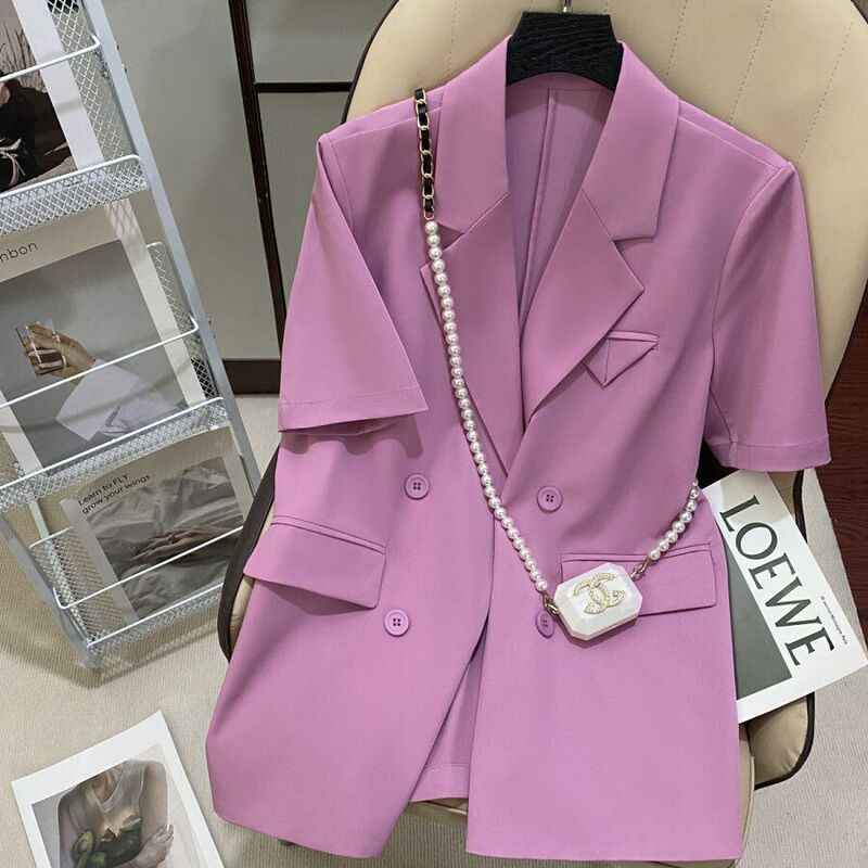 Purple Thin Short Sleeve Suit Jacket Women's 2024 Autumn New Design Niche Commuting Small Suit Easiest for Match